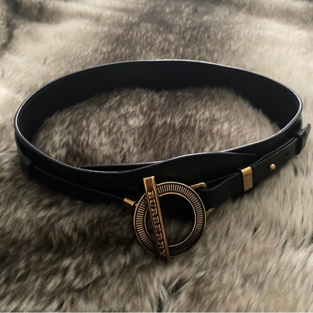 Burberry Black Belt with Gold Circular Buckle